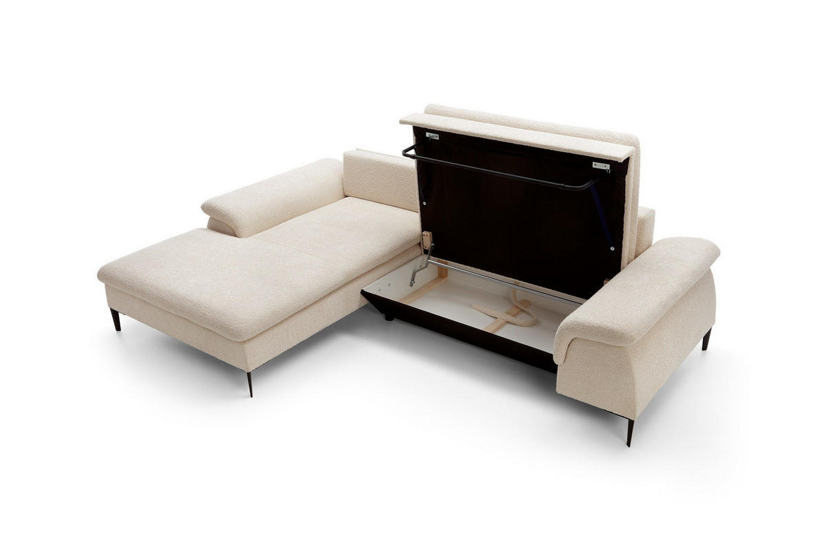 ECKSOFA BREZZA Beige Plüsch-Stoff mit Schlaffunktion - Beige, Holz (268/172cm) - MASSENO