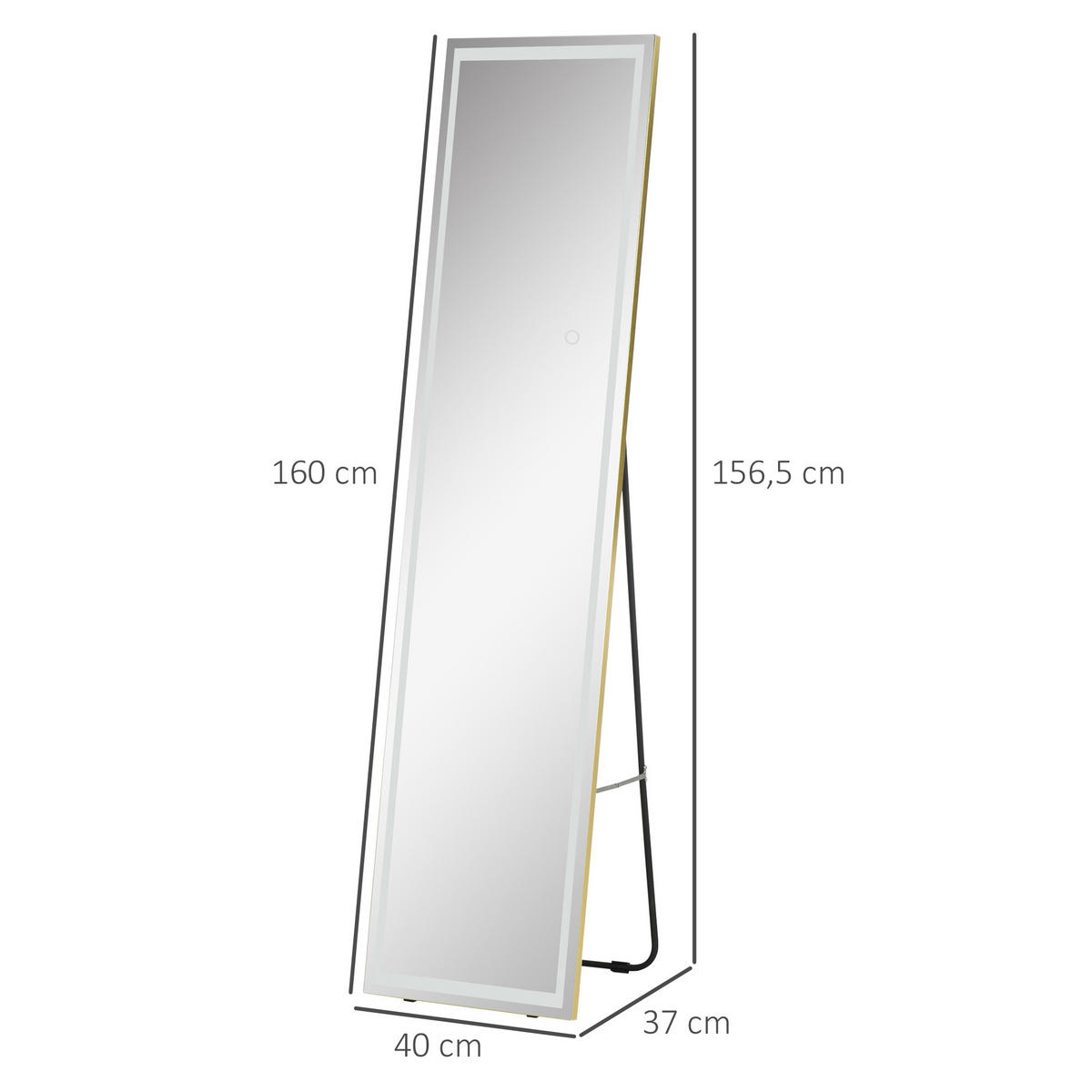 2 in 1 Standspiegel, Wandspiegel, Ganzkörperspiegel mit LED, Ankleidespiegel - Silberfarben, Glas (37/156.5/40cm) - HOMCOM