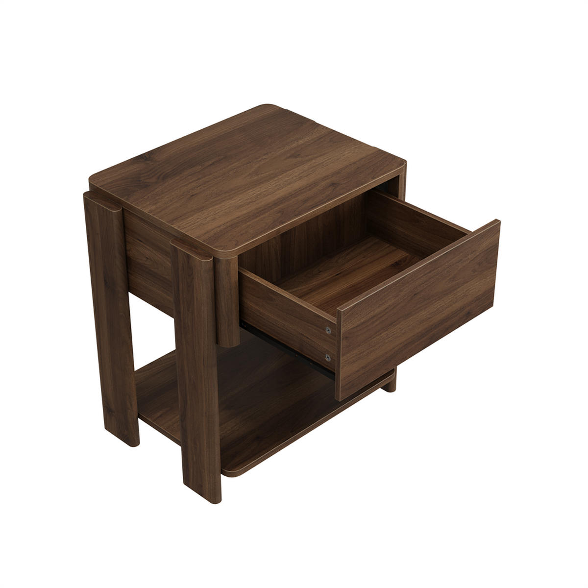 NACHTTISCH 48x39x56 cm mit 1 Schublade und Unterer Ablage - Abgerundetes Design - Robuste Holzbeine - Walnuss - Walnussfarben, Holzwerkstoff (39/56/48cm) - DELFA