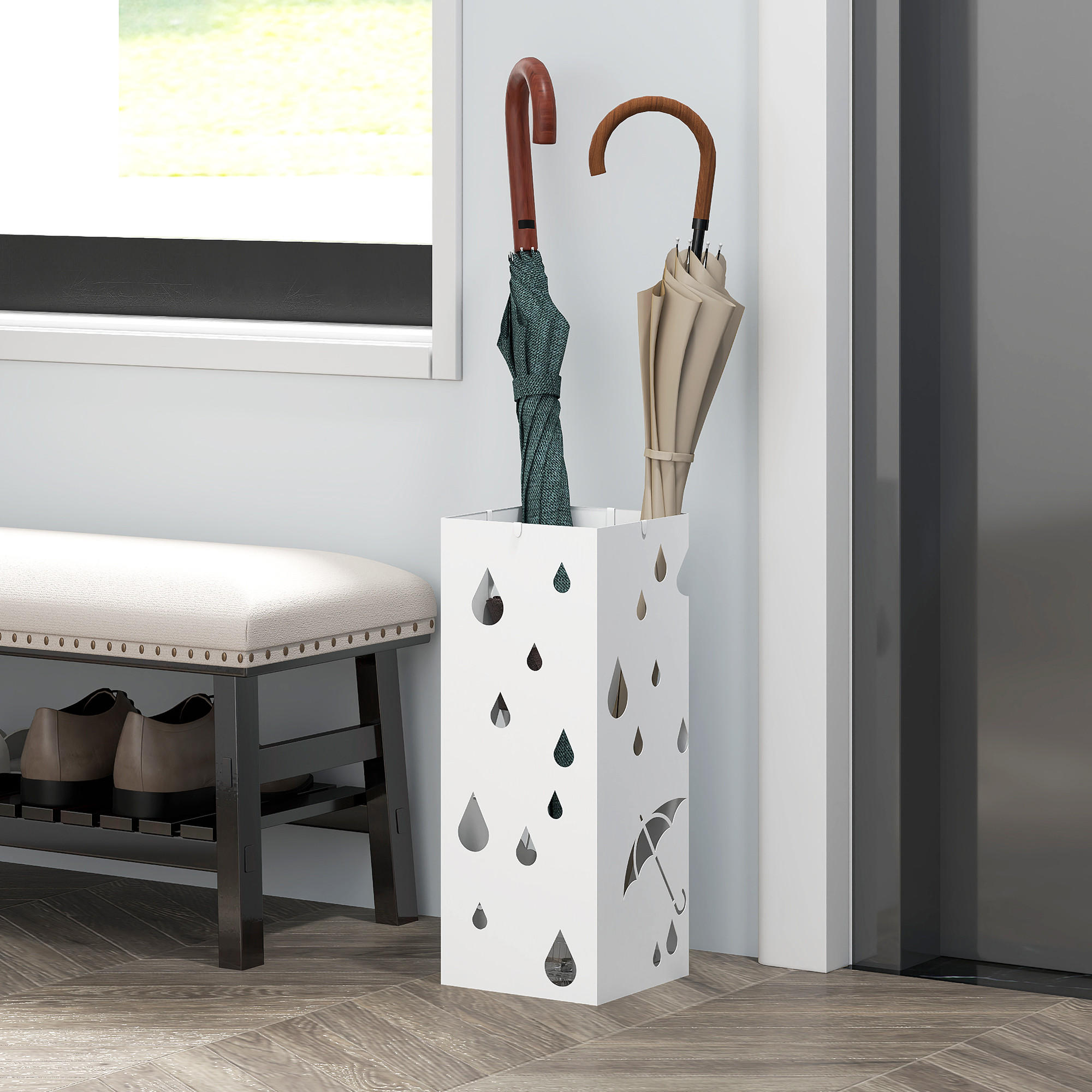 REGENSCHIRMSTÄNDER mit 4 Haken, Stahl 15,5 x 15,5 x 40 cm Weiß - Weiß, Metall (15.5/40/15.5cm) - HOMCOM