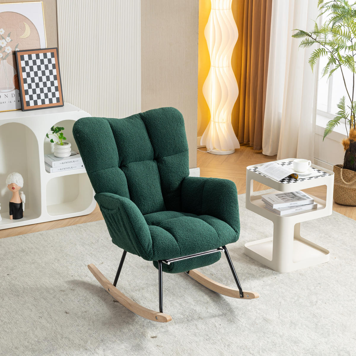 SCHAUKELSTUHL Teddy-Stoff mit klappbarer Fußstütze 80/98/98.5 cm Grün - Grün, Textil (98/98.5/80cm) - Redom