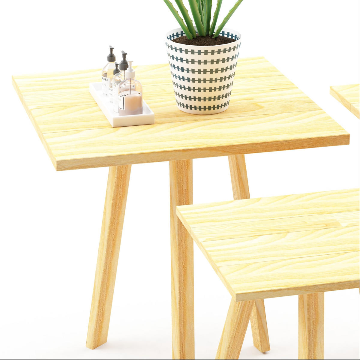 BEISTELLTISCH-SET 3 TLG. Masku - Naturfarben, Holz (30/30/50cm) - [en.casa]