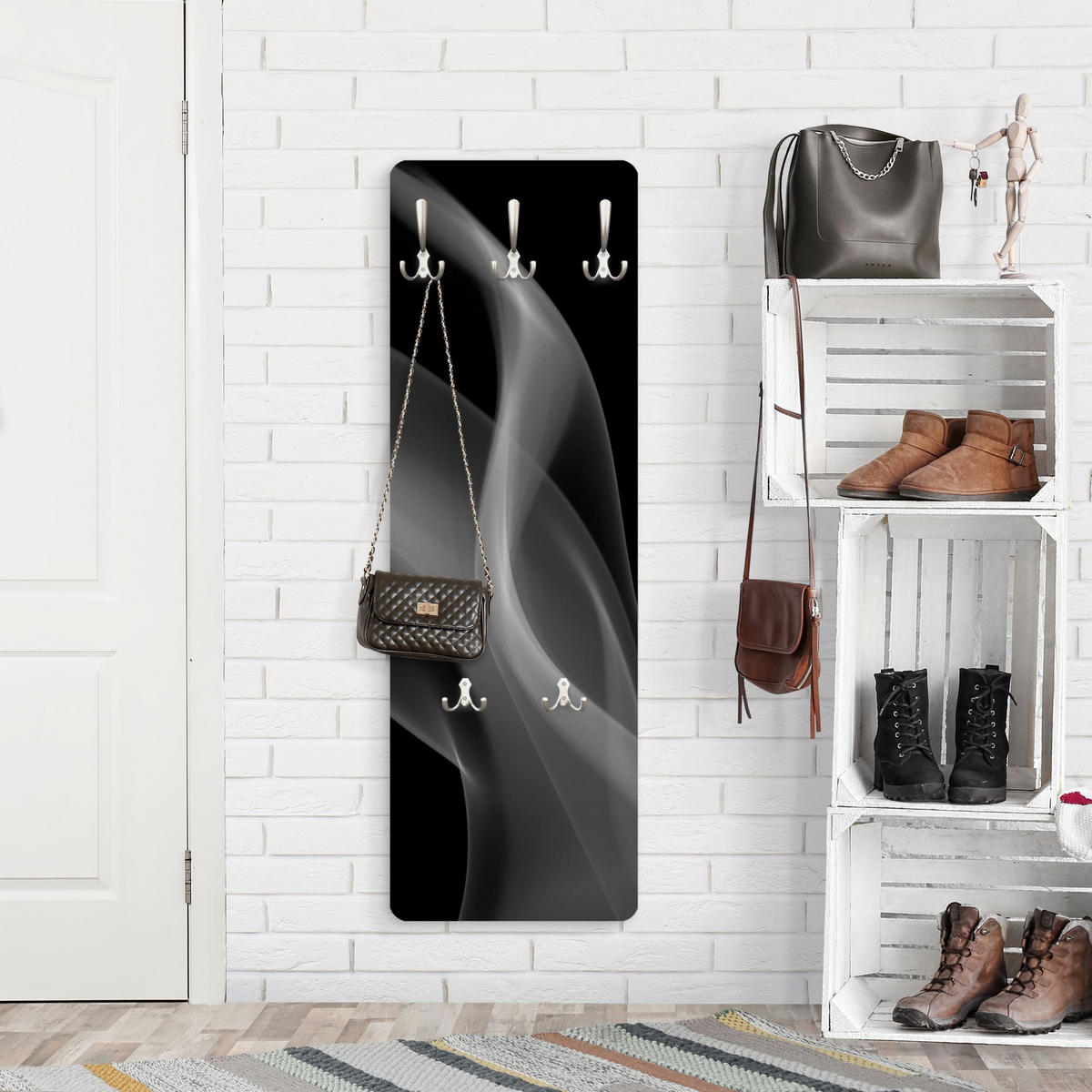 WANDGARDEROBE - Silver Smoke 34/105 cm - Schwarz, Holzwerkstoff (34/105/1.6cm) - Bilderwelten