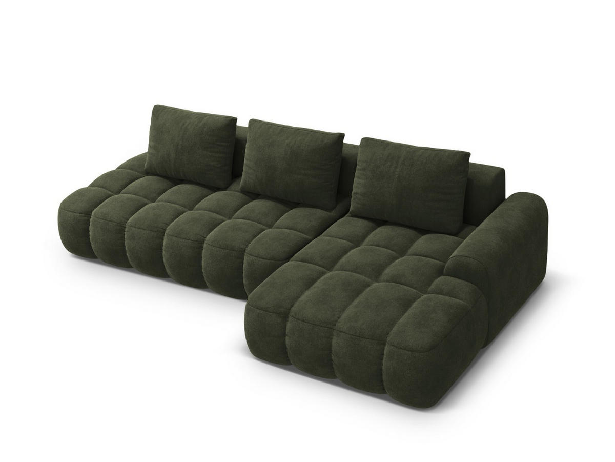 AUSKLAPPBARES-ECKSOFA rechts mit Container Linz aus Samt grün 3 Sitzplätze - Grün, Textil (142/275cm) - Cosmopolitan Design