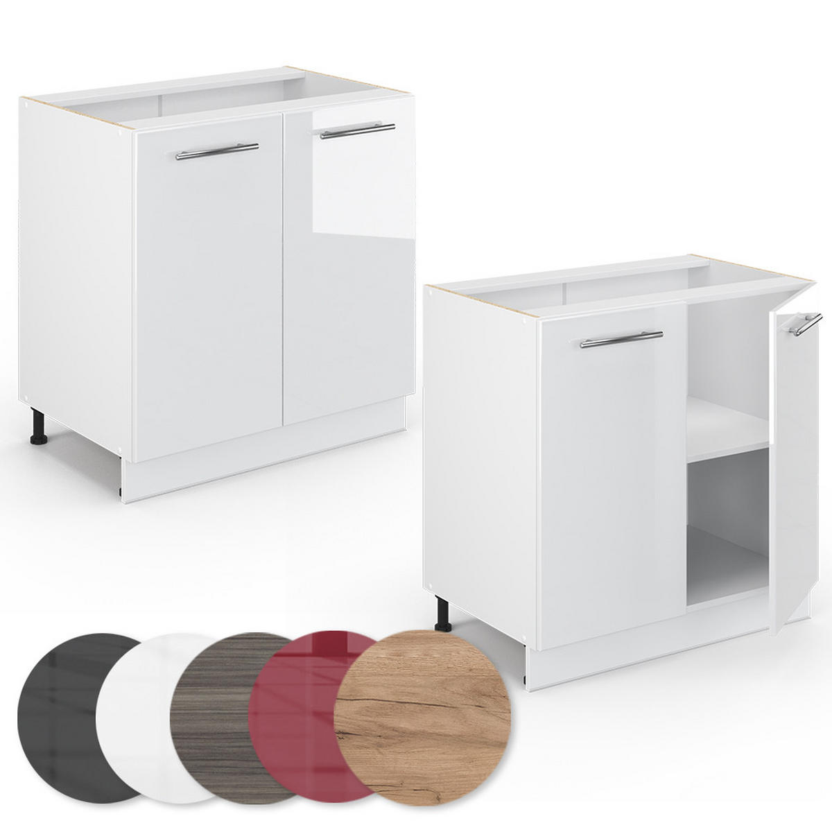 SPÜLENUNTERSCHRANK Fame-Line Weiß Hochglanz 80 cm mit Regal, ohne AP - Weiß Hochglanz/Weiß, Holzwerkstoff (80/82/51.6cm) - Vicco