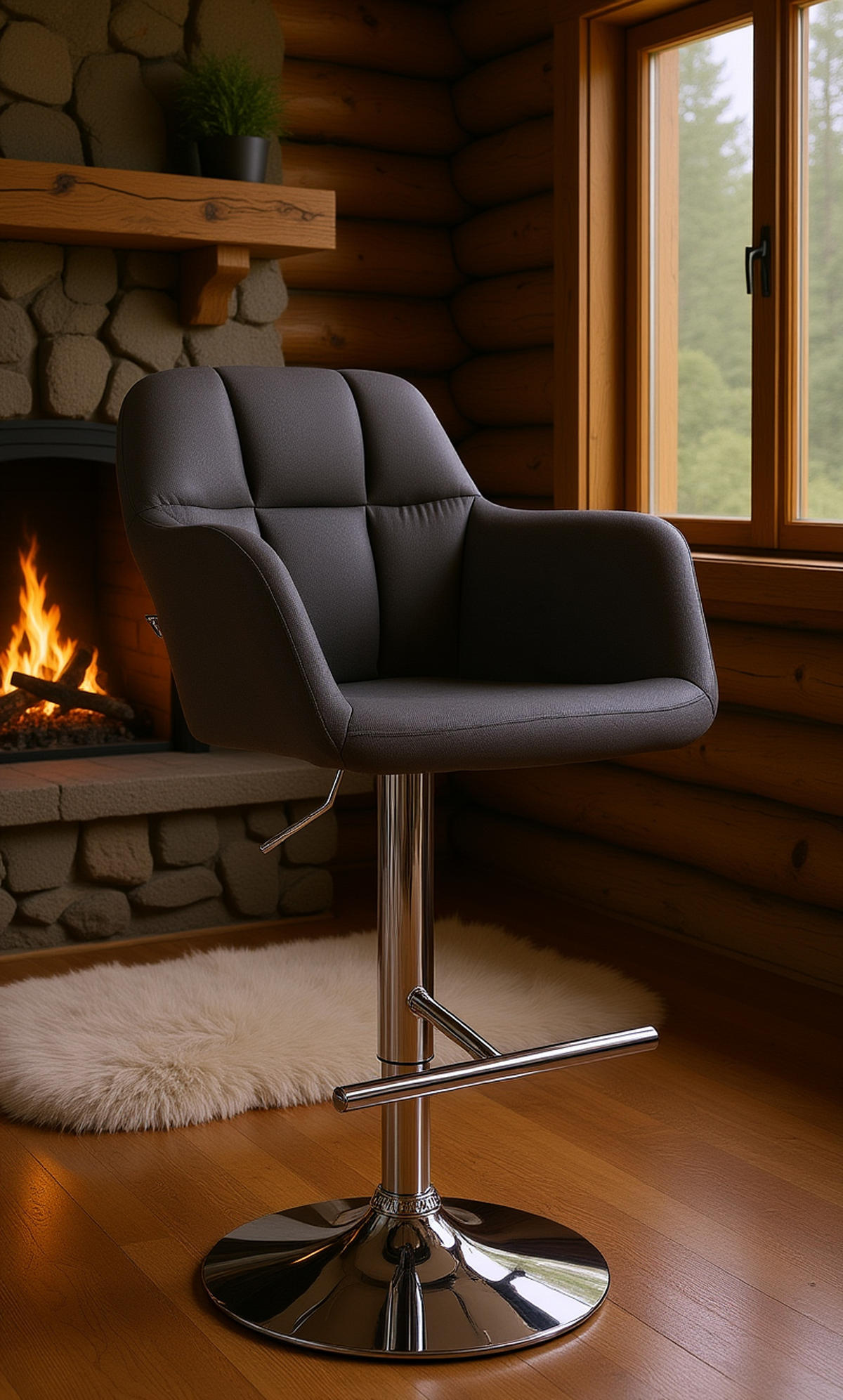 BARHOCKER Nardo Stoff chrom schwarz - Chromfarben/Schwarz, Textil/Metall (57/118/59cm) - TPFLiving