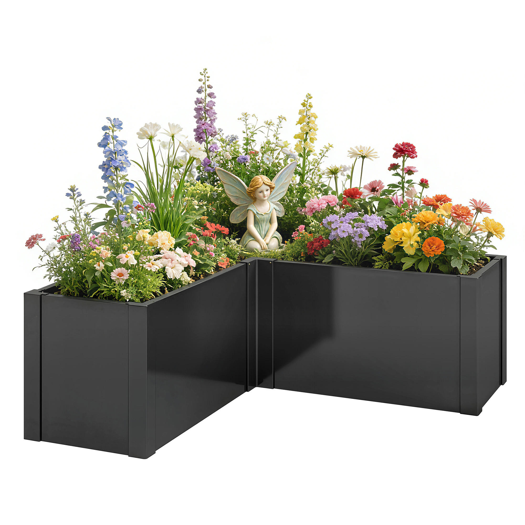 HOCHBEET DE-05405 L-förmig, verzinkter Stahl Schwarz - Schwarz, Metall (150/55/150cm) - ComfortXL