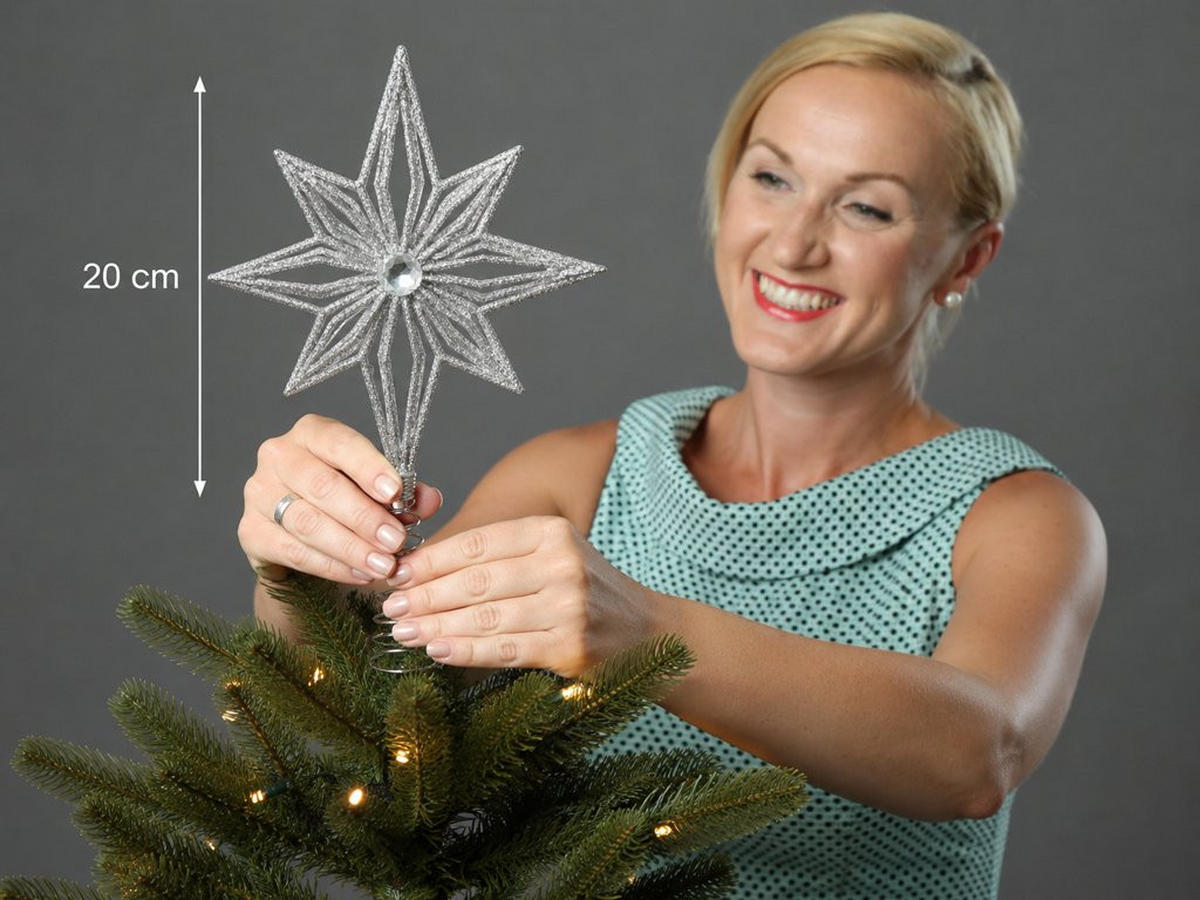 WEIHNACHTSBAUMSPITZE Stern silber, Kunststoff, 20 cm - Silberfarben, Kunststoff/Metall (20cm) - LAALU