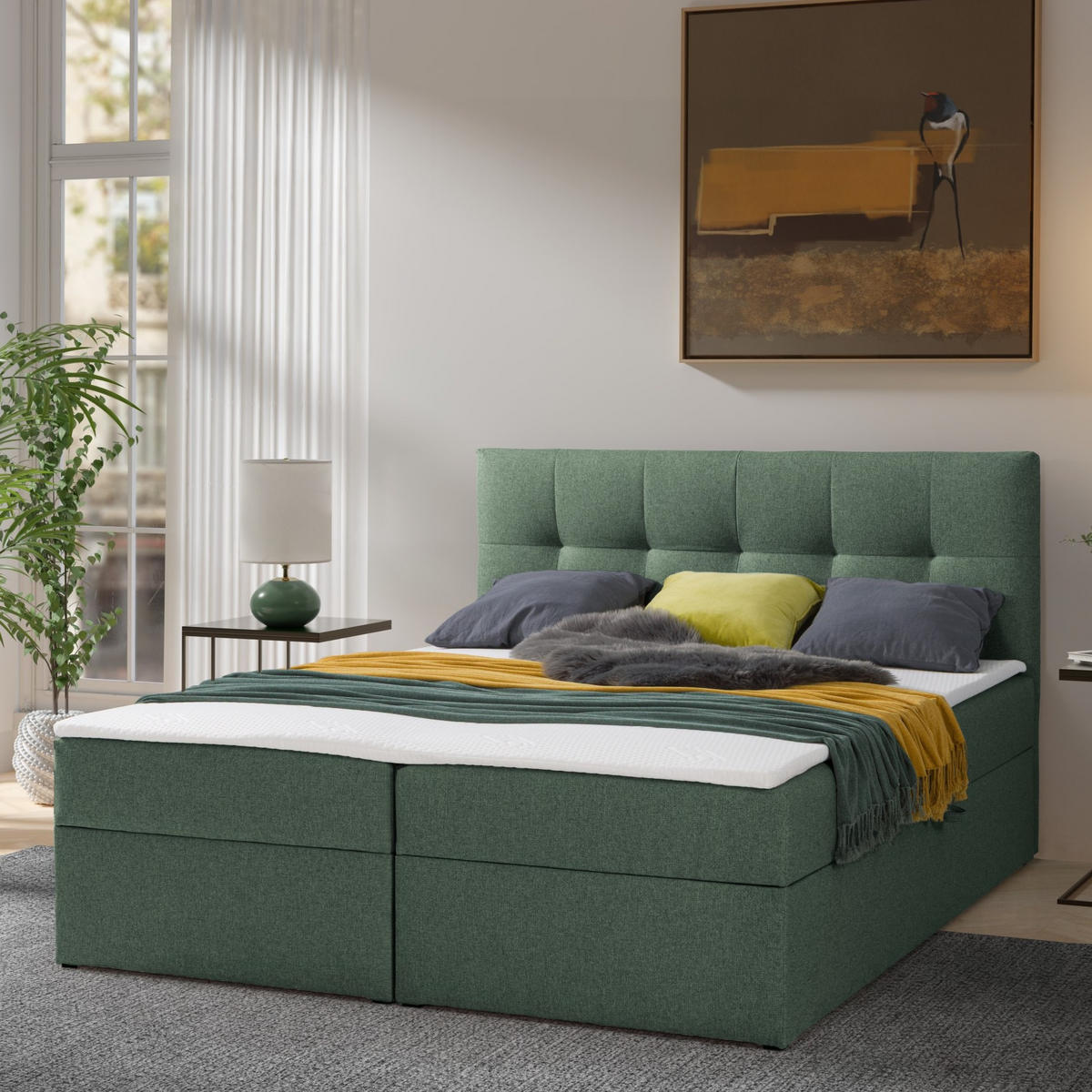 BOXBETT Toronto 180x200 Bonell-Matratze H3 und Topper - Silberfarben/Grün, Holz/Holzwerkstoff (180/200cm) - Ravio