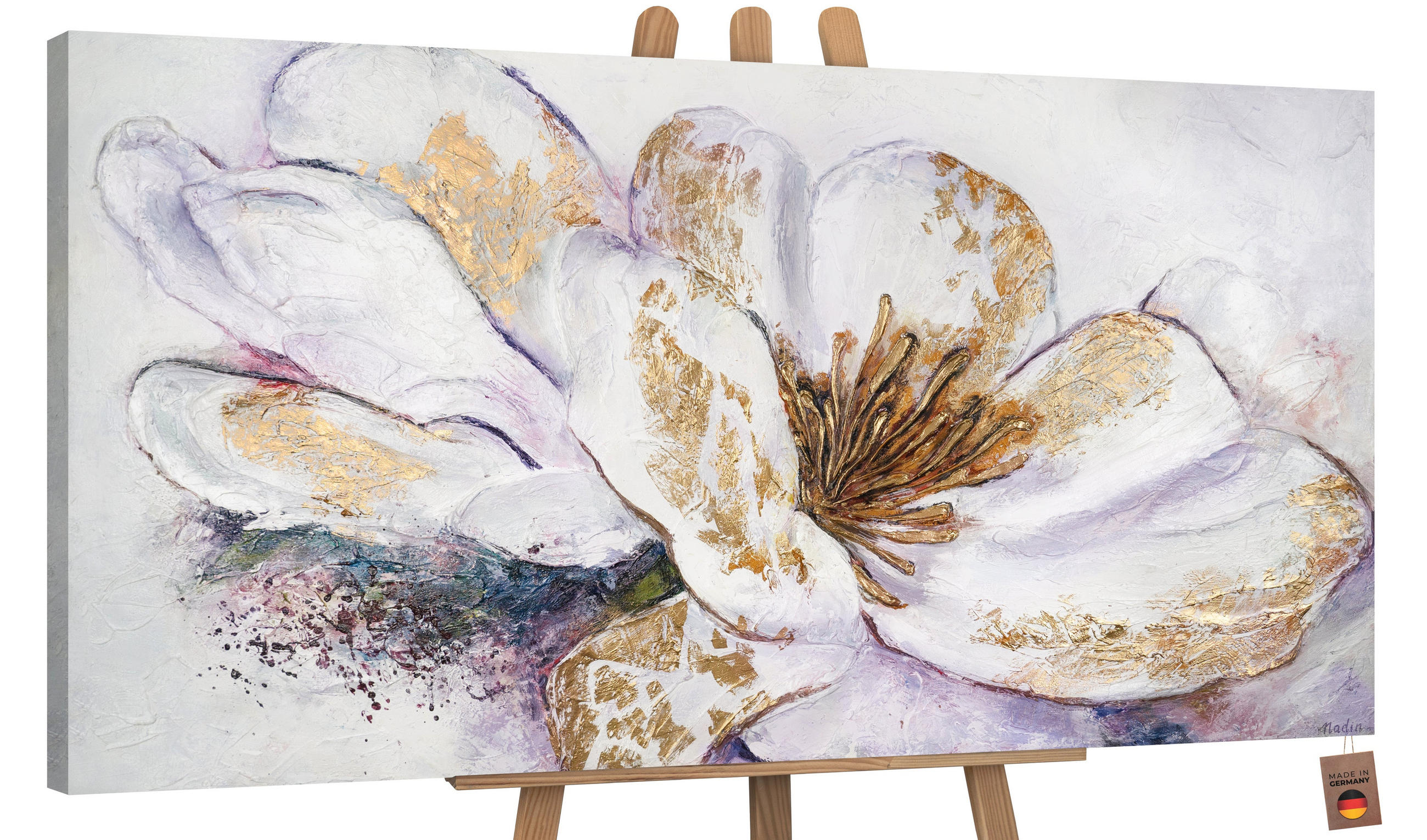 GEMÄLDE Goldene Pfingstrose auf Keilrahmen 120x60 cm - Goldfarben, Holz (120/60cm) - YS-art gallery
