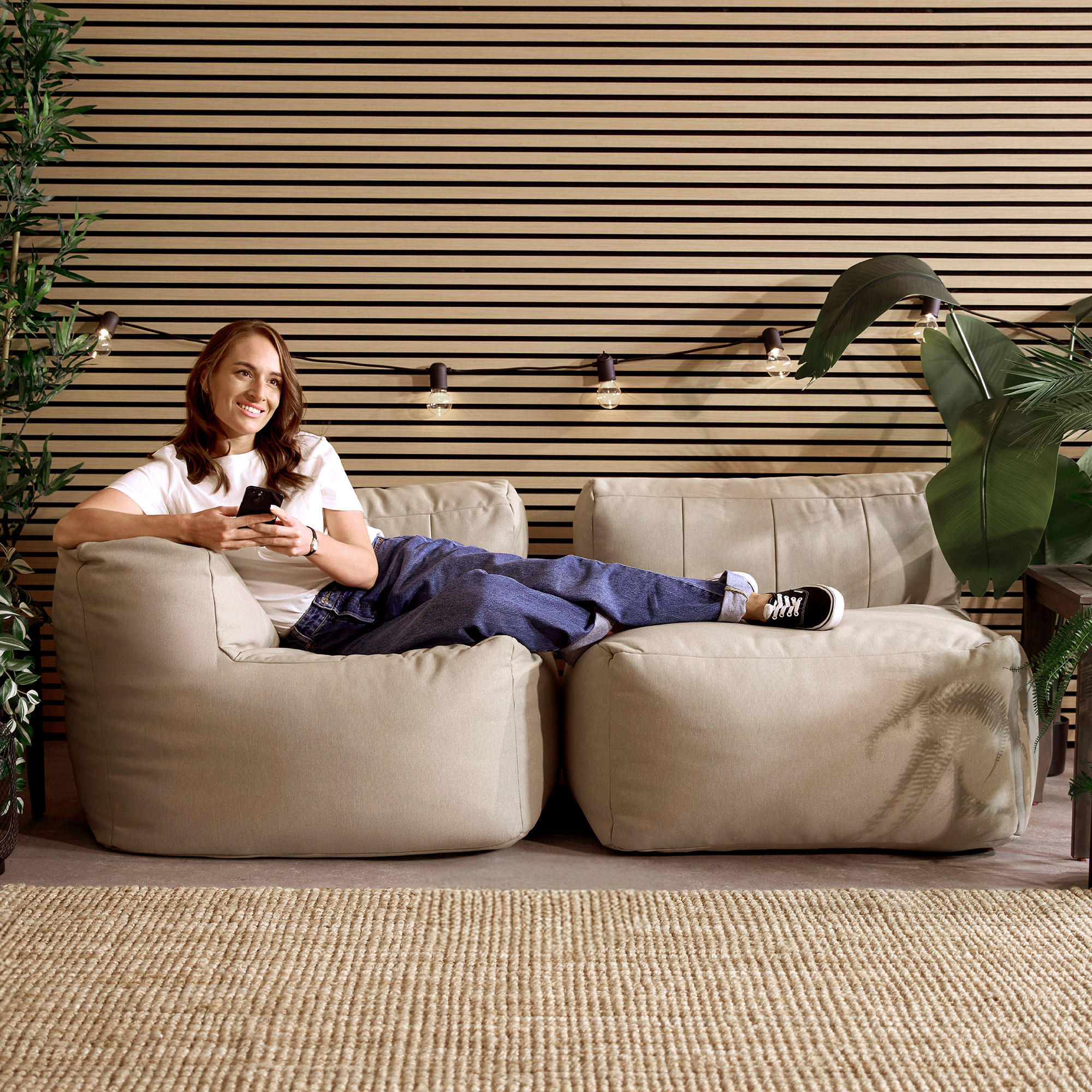 SITZSACK-SOFA Outdoor 2-tlg.: Ecksessel, Sessel - Beige, Textil (195/68/100cm) - icon