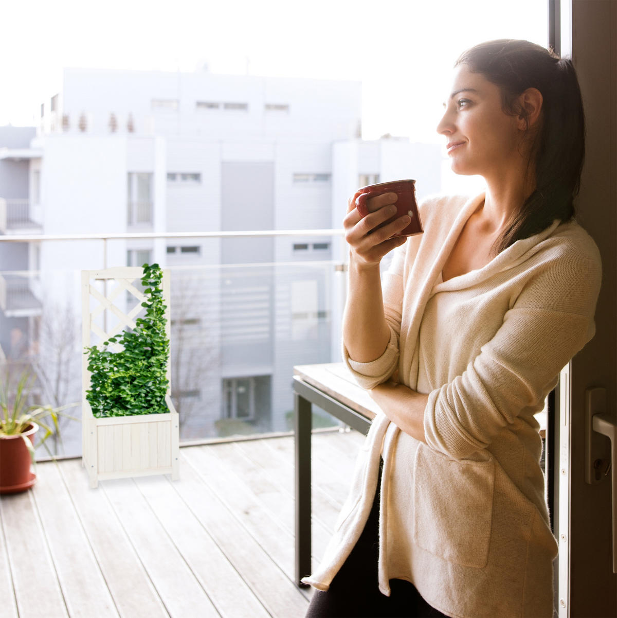 RANKKASTEN - Weiß, Holz (36/90/36cm) - Relaxdays