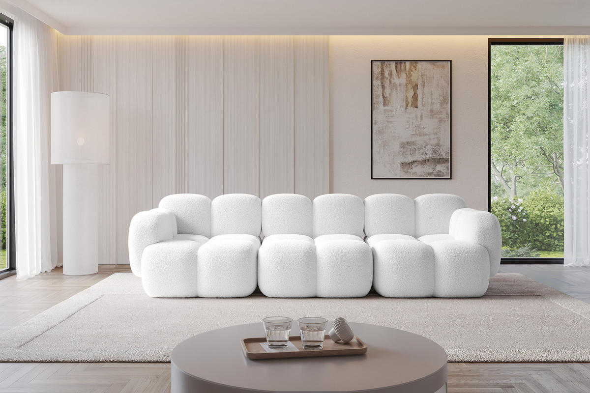 3-SITZER modulares Sofa Miko-S2 300x118x75 cm Weiß Bouclé - Schwarz/Weiß, Holzwerkstoff/Kunststoff (300/75/118cm) - ALTDECOR