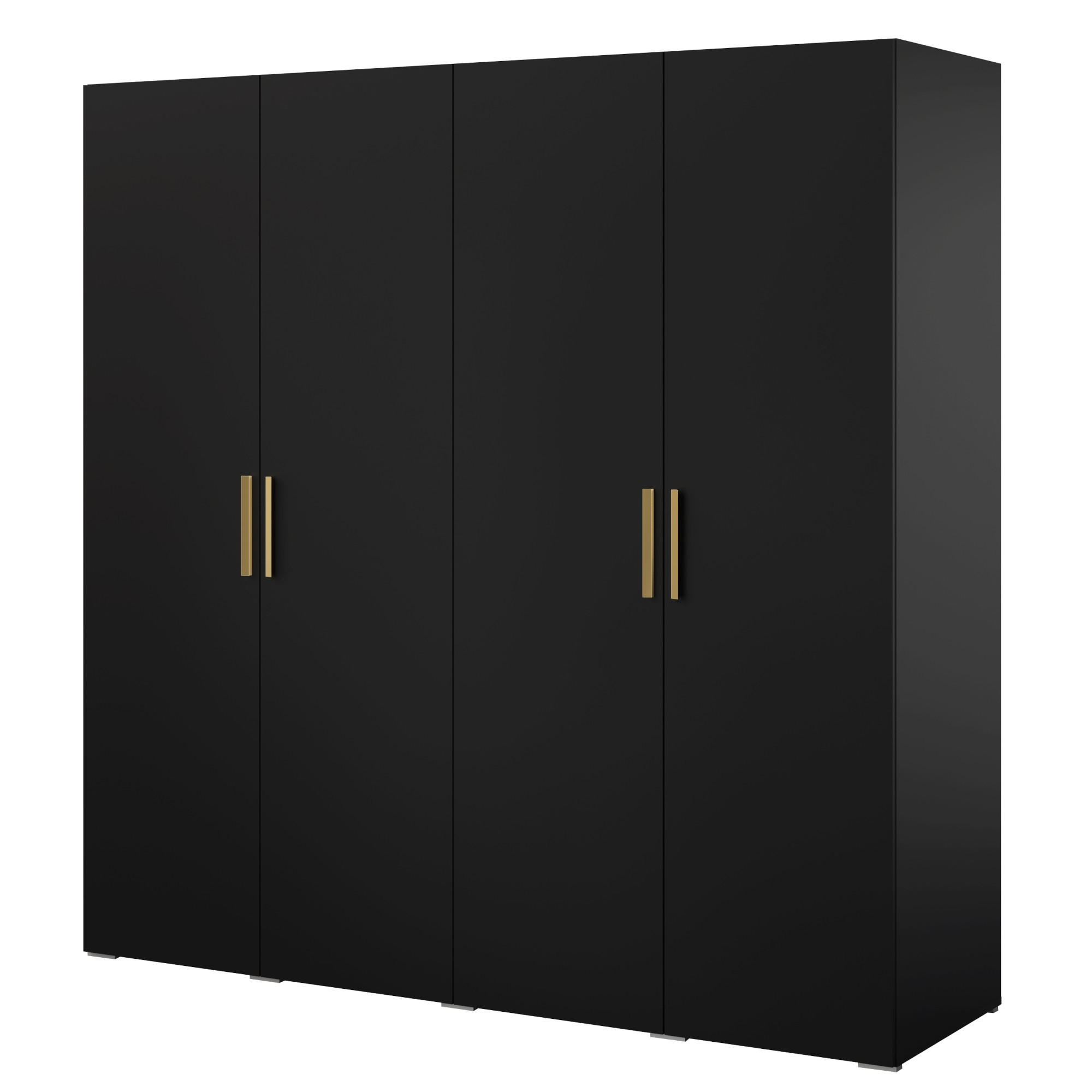 DREHTÜRENSCHRANK Napoli 4D 200 Schwarz (schwarzer oder goldener Griff) - Silberfarben/Schwarz, Holzwerkstoff/Kunststoff (200/35/60cm) - mzm24