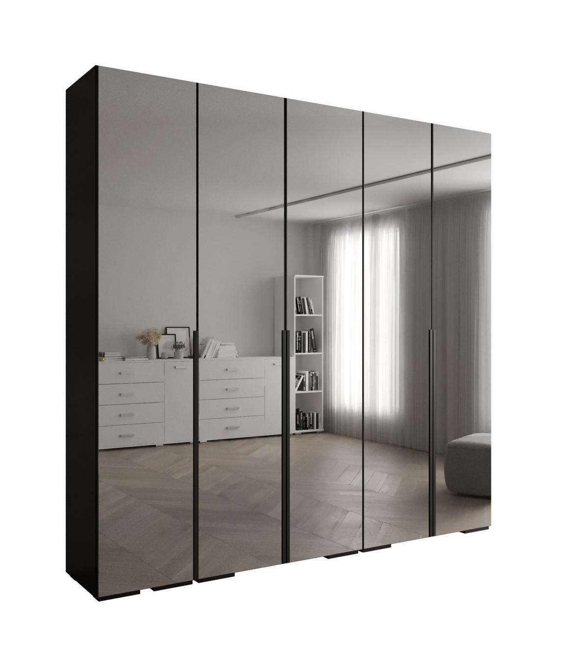DREHTÜRENSCHRANK 236.7/250/47 5-türig - Schwarz, Holz/Metall (250/236.7/47cm) - Abiks Möbel