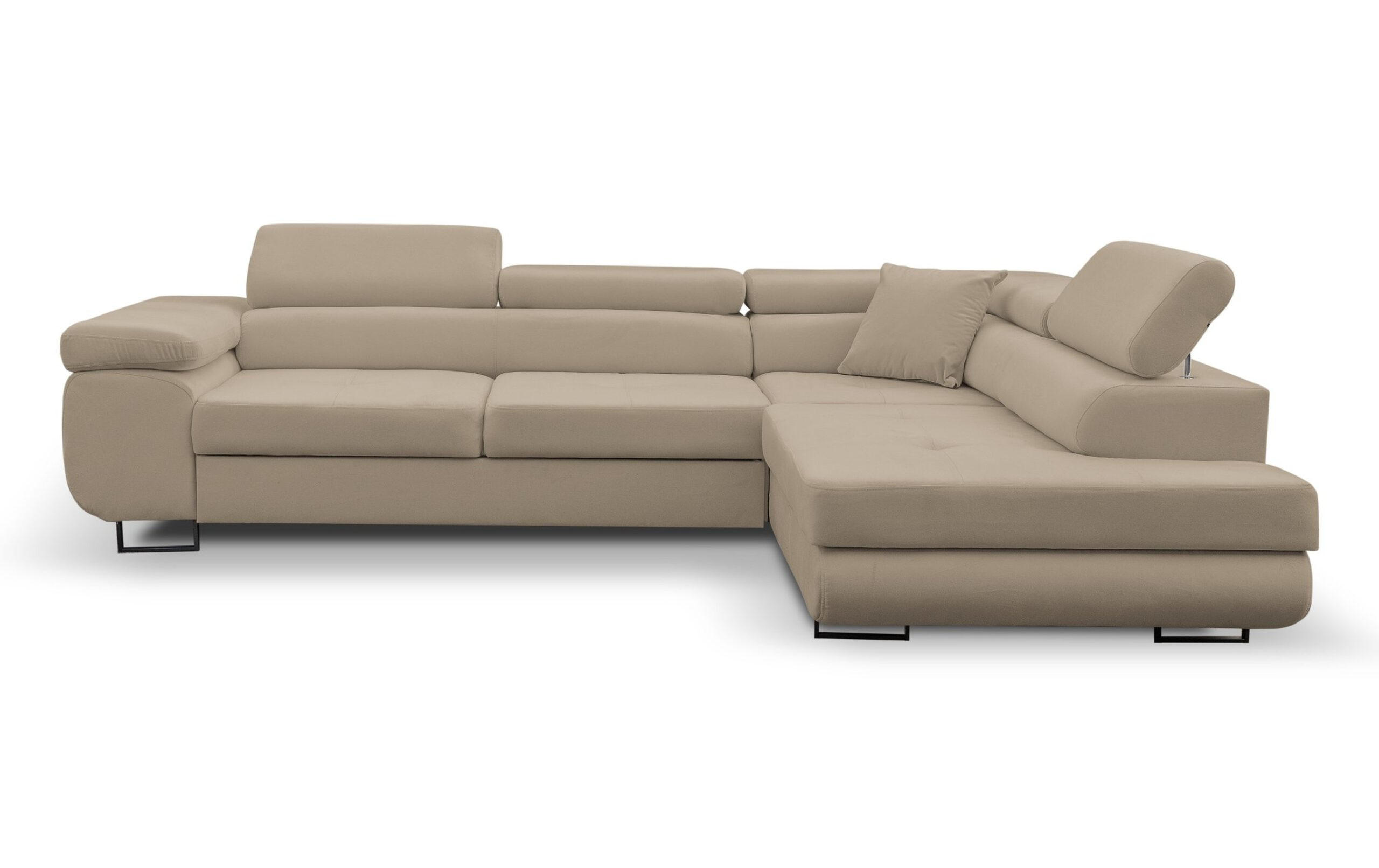 ECKSOFA Jerry in L-Form mit Schlaffunktion und Bettkasten, Farbe: Beige, Veloursstoff, Ottomane Rechts - Beige, Textil (275/202cm) - VENASI MÖBEL