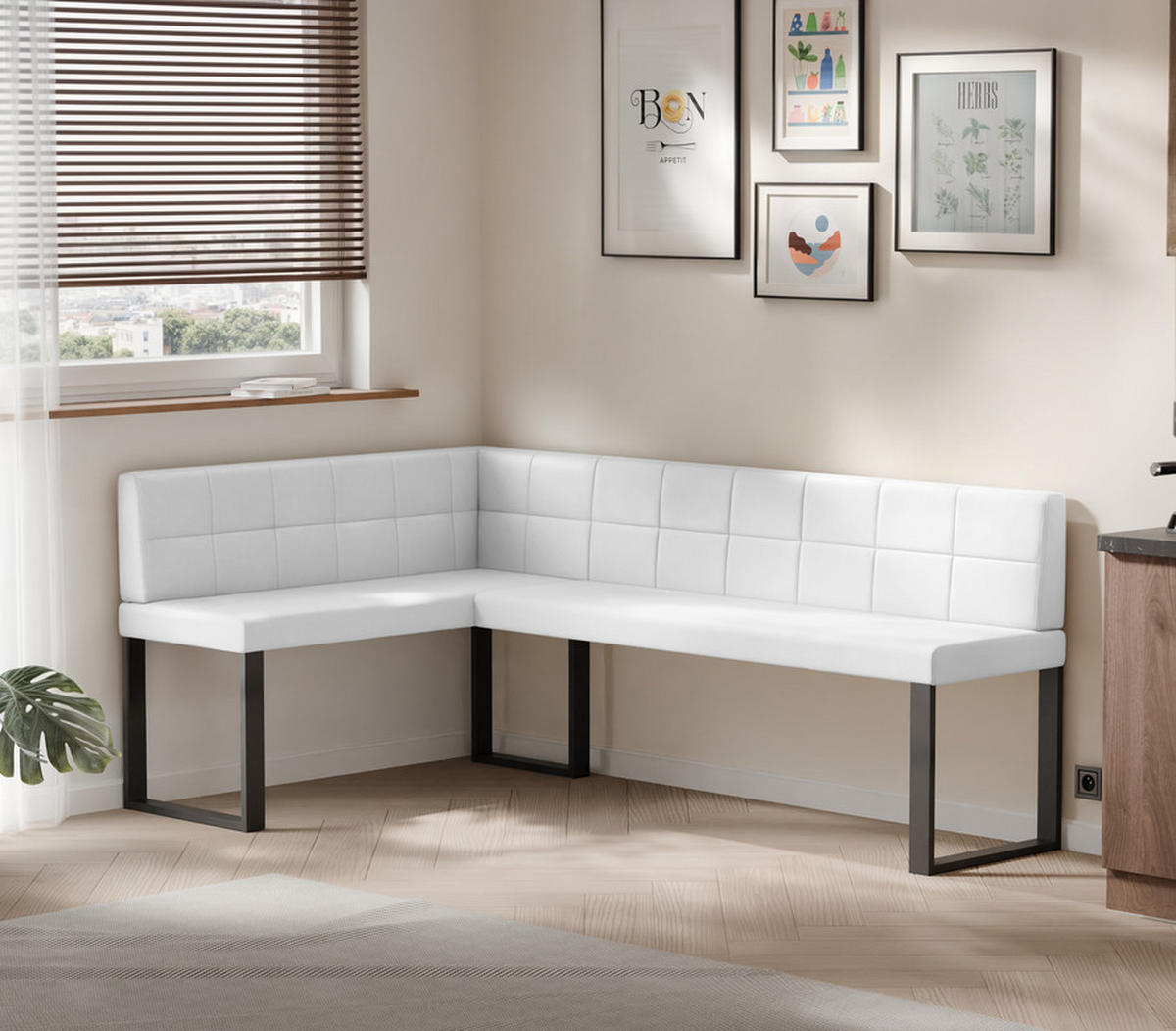 ECKBANK links SANA U Kunstleder gesteppt, 128/168 cm Weiß - Weiß, Kunststoff/Textil (128/168cm) - Idohome