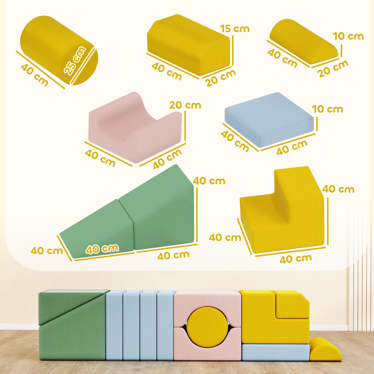 SCHAUMSTOFF Bausteine 12-tlg. Kinder Bausteinset mit Cord-Optik Bunt - Multicolor, Textil (40/160cm) - AIYAPLAY