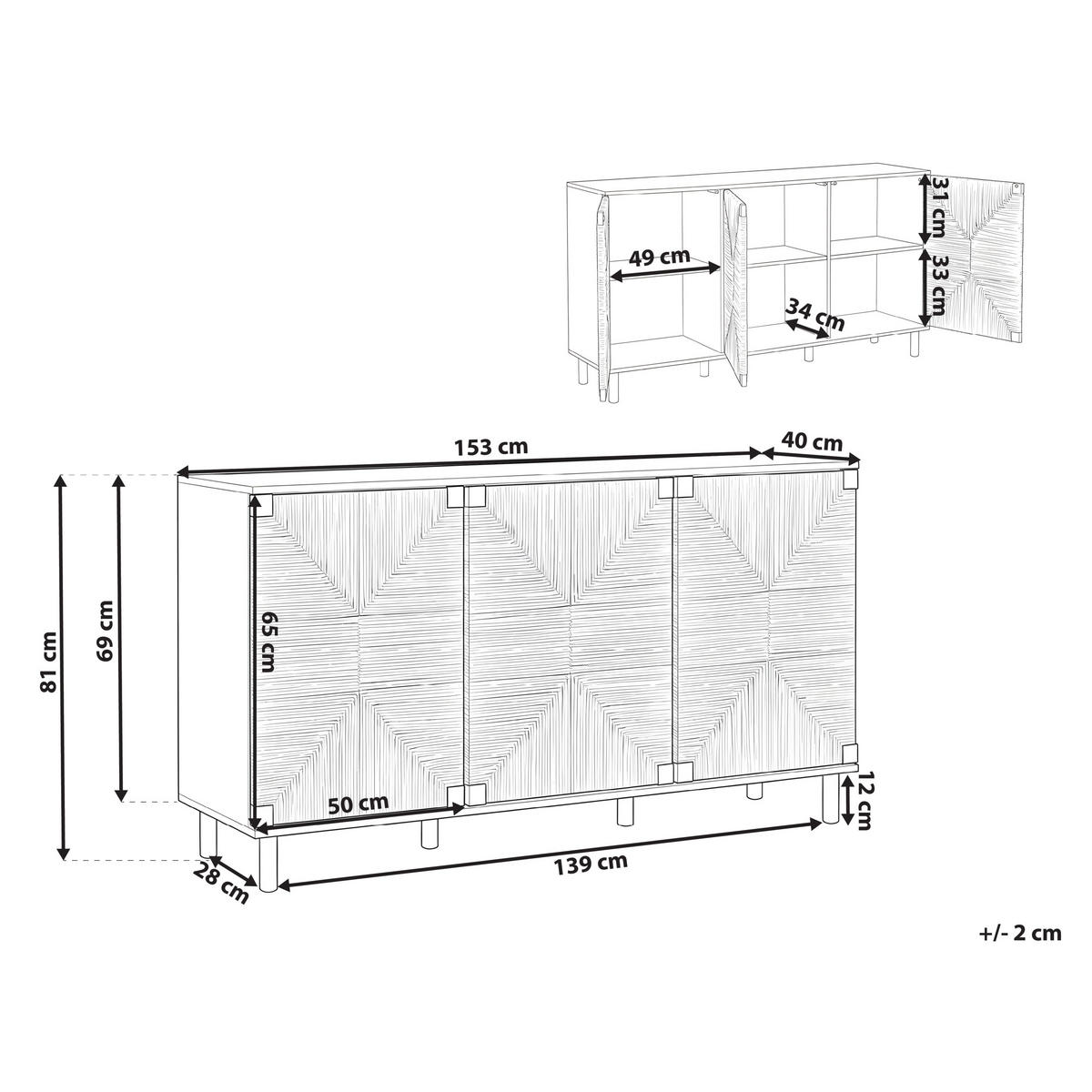 SIDEBOARD mit 3 Türen Hellbraun Bondi - Hellbraun/Braun, Holz/Holzwerkstoff (153/81/40cm) - Beliani