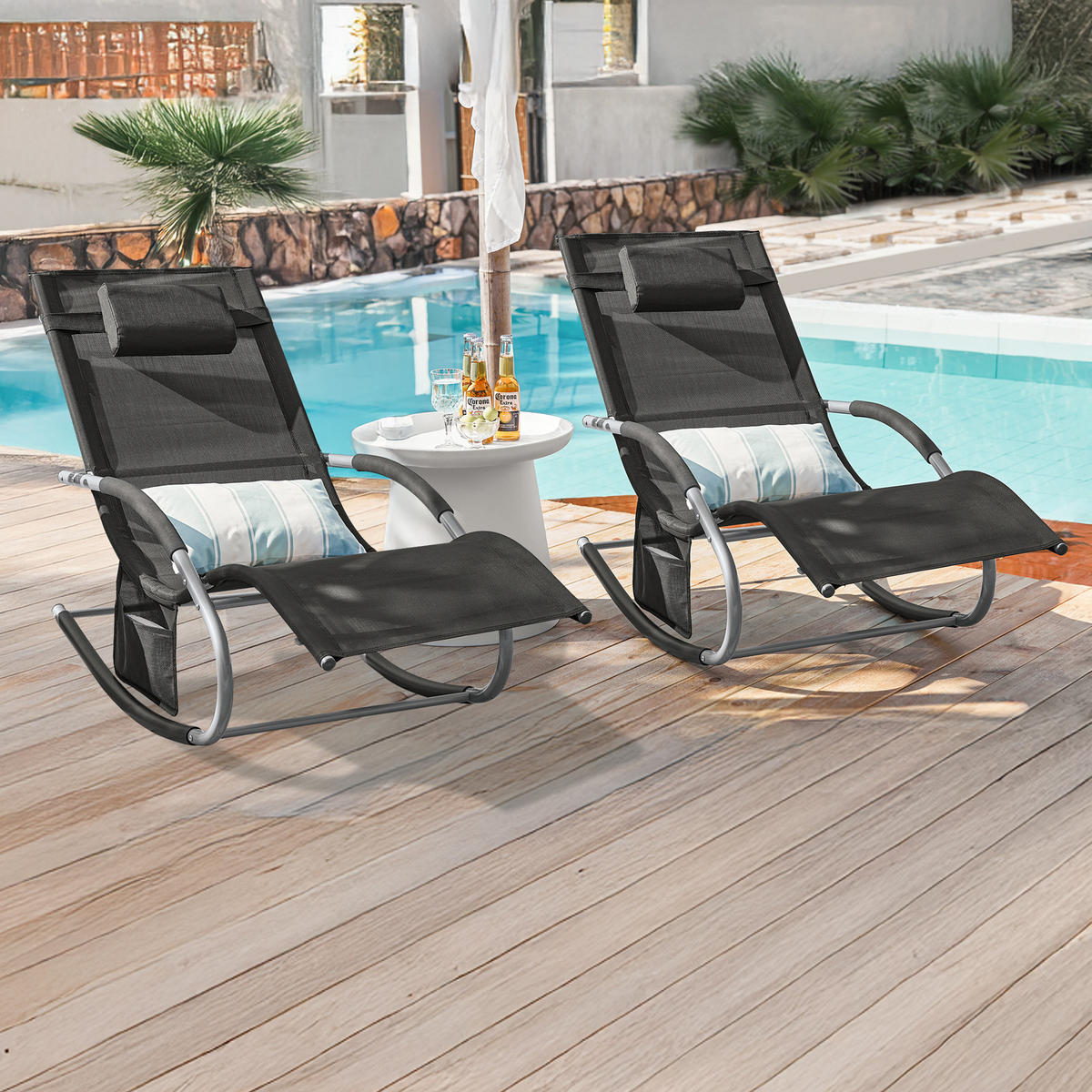 SONNENLIEGE 2er Set Schwarz - Schwarz, Metall (63/83/150cm) - SoBuy