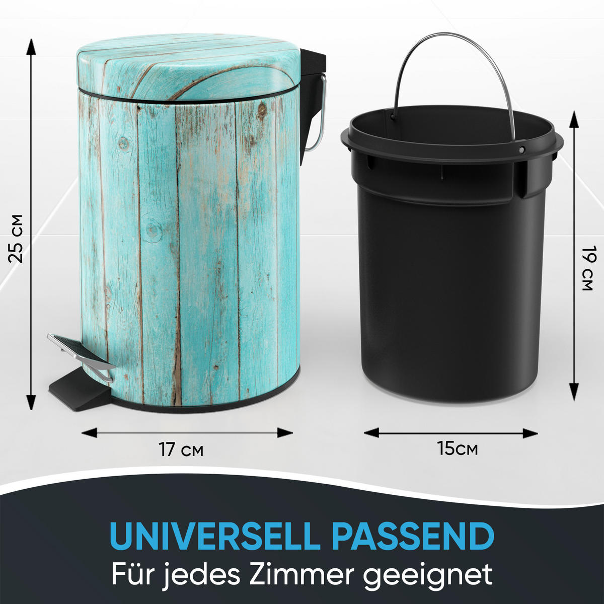 KOSMETIKEIMER Lumber - Türkis/Schwarz, Kunststoff/Metall (17/25/25cm) - Sanilo