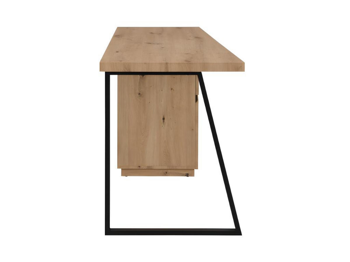 SCHREIBTISCH mit 1 Schublade & 1 Tür - MDF & Edelstahl - Eichefarben & Schwarz - GOTAMA - Schwarz, Holz (140/60/75cm) - Vente-Unique