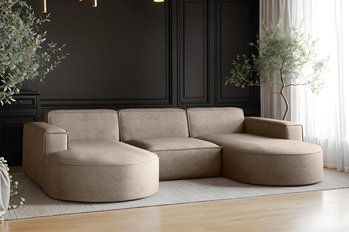 ECKSOFA Modena U-Form Elegant und Moderne Stoff Salvador Dunkelbeige - Cappuccino, Holz/Textil (299/165cm) - Kaiser Möbel