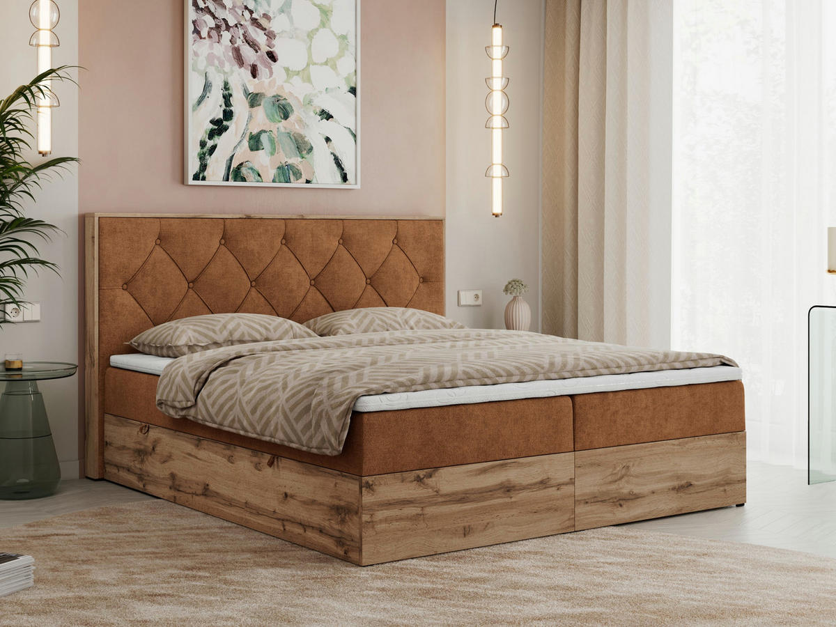 BOXBETT VENETO 180/200 Orange Struktur - H3 - Orange, Holz/Textil (180/200cm) - MKS