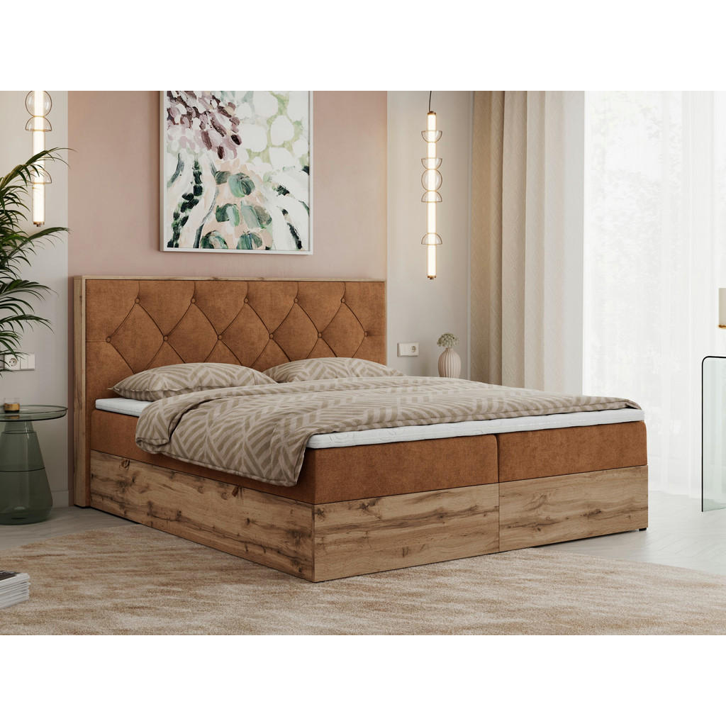Thumbnail - MKS Boxbett, Orange, Textil, 2-Sitzer, H4, Rechteckig, 200x200 cm, Schlafzimmer, Betten, Boxspringbetten