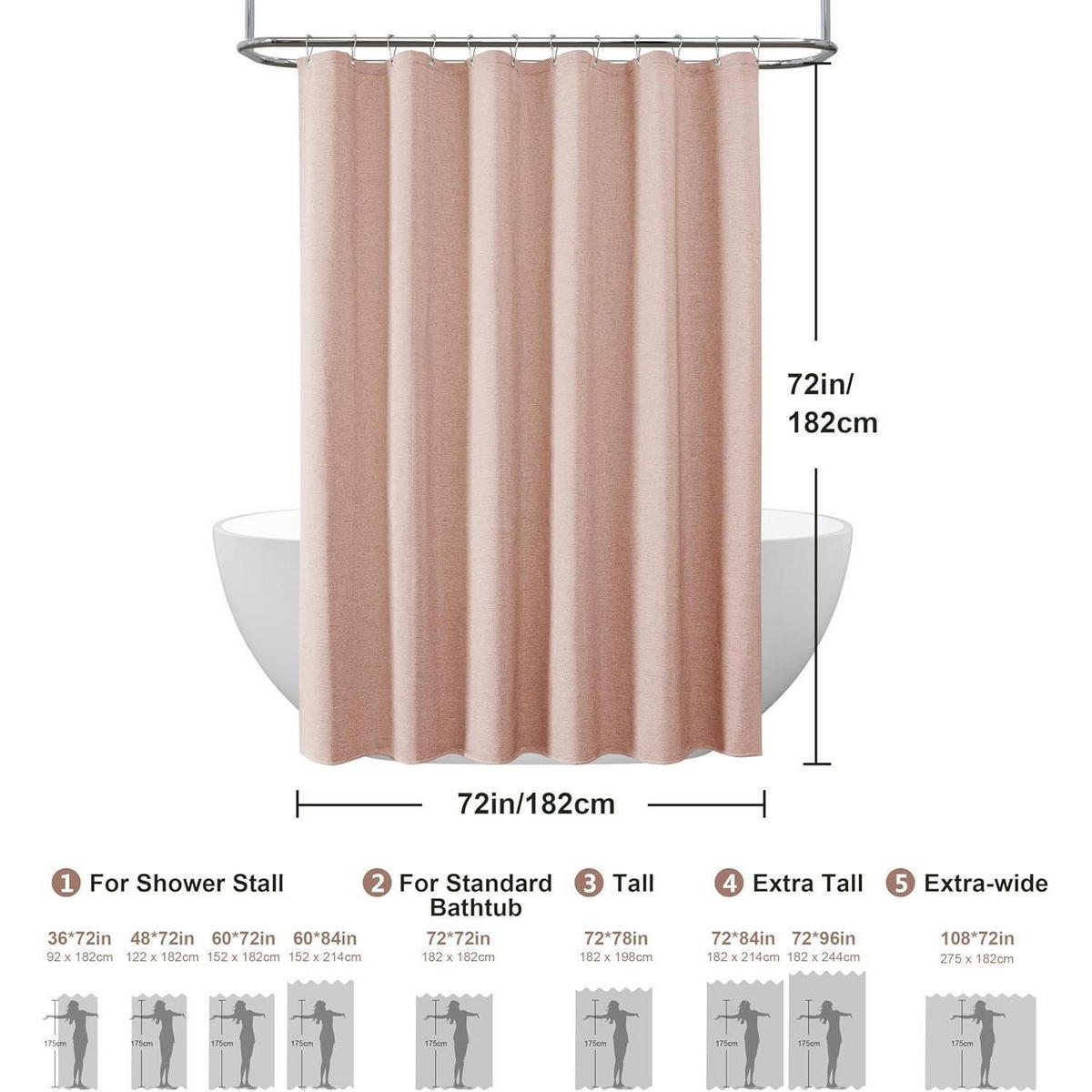 DUSCHVORHANG Leinen 182 x 182 cm Rosa - Rosa, Textil (182/182cm)