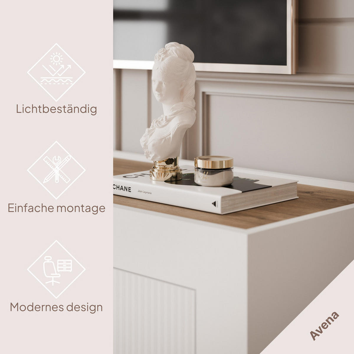 TV-LOWBOARD AVENA stehend, 177 cm Weiß/Eiche - Weiß, Holzwerkstoff/Kunststoff (177/52/40cm) - Idohome