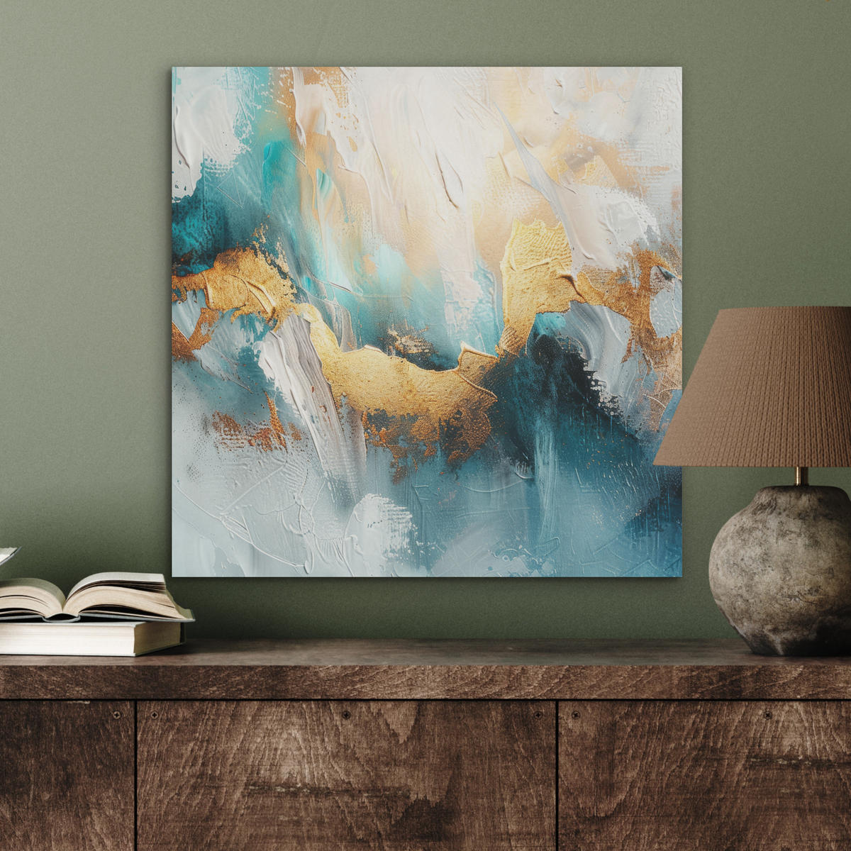 AKUSTIKBILD Abstrakt - Kunst - Gold - Blau Wandbilder 60x60 cm - Petrol, Kunststoff (60/60/0.9cm) - MuchoWow