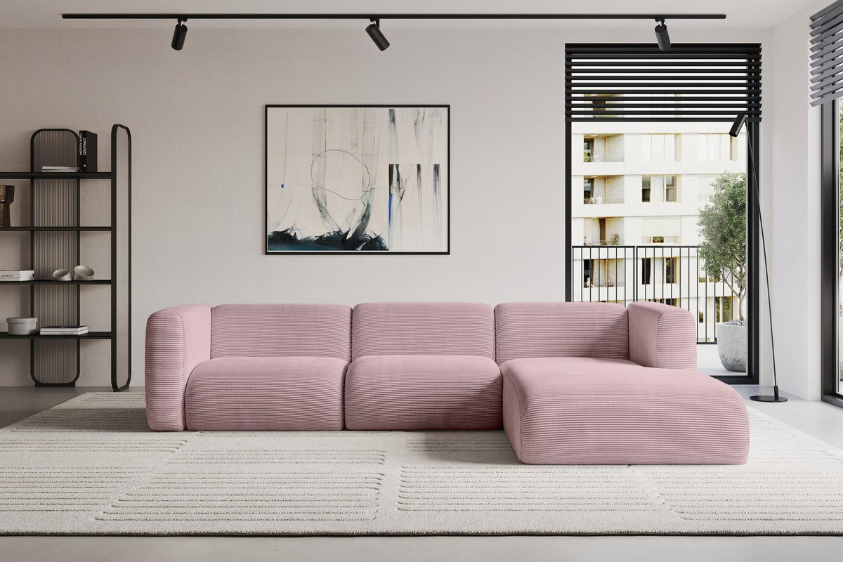 ECKSOFA Ottomane Rechts MIRA-L2 318x179x89 Rosa Cord - Schwarz/Rosa, Holzwerkstoff/Kunststoff (318/179cm) - ALTDECOR