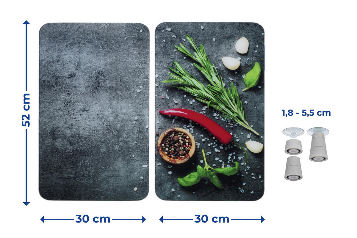 HERDABDECKPLATTEN Glas Rosemarry 52/30/1,8 cm - Anthrazit, Glas (30/1.8/52cm) - Maximex