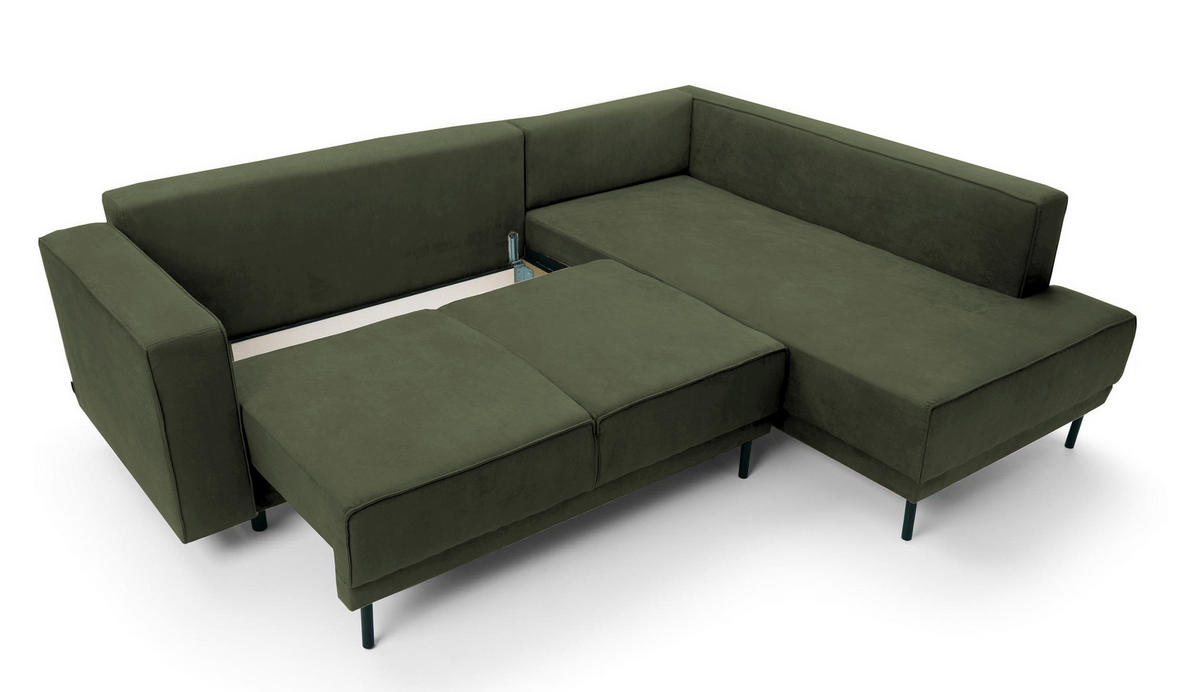 ECKSOFA Rodario Olivgrün Velours - Schwarz/Olivgrün, Textil/Metall (247/187cm) - Selsey