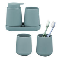 BAD-ACCESSOIRES-SET TESERO 5tlg., Soft-Touch, hellblau - Hellblau, Kunststoff (8.5/10.5/9cm) - eluno