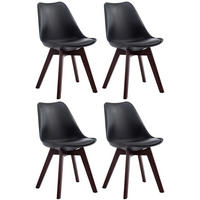 STUHL 4er Set Lederlook schwarz - Walnussfarben/Schwarz, Holz/Textil (48/84/55cm) - CLP