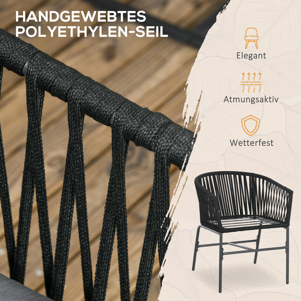 GARTENSTÜHLE 2er-Set, Stahl, Polyester, Schwarz - Schwarz, Metall (60/71/57cm) - Outsunny