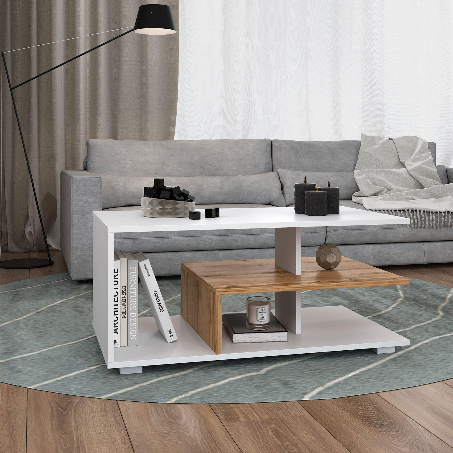 COUCHTISCH rechteckig Weiß, Natur 90/41/50 cm - Weiß/Naturfarben, Holzwerkstoff (50/90/41cm) - Homestyle4u