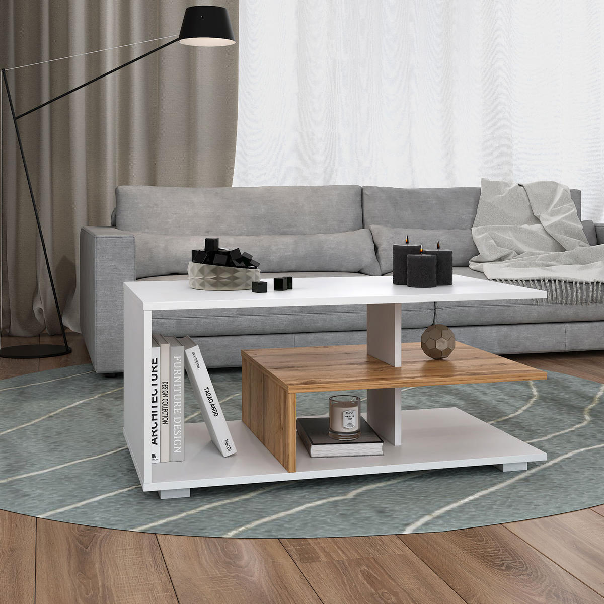 COUCHTISCH rechteckig Weiß, Natur 90/41/50 cm - Weiß/Naturfarben, Holzwerkstoff (50/90/41cm) - Homestyle4u