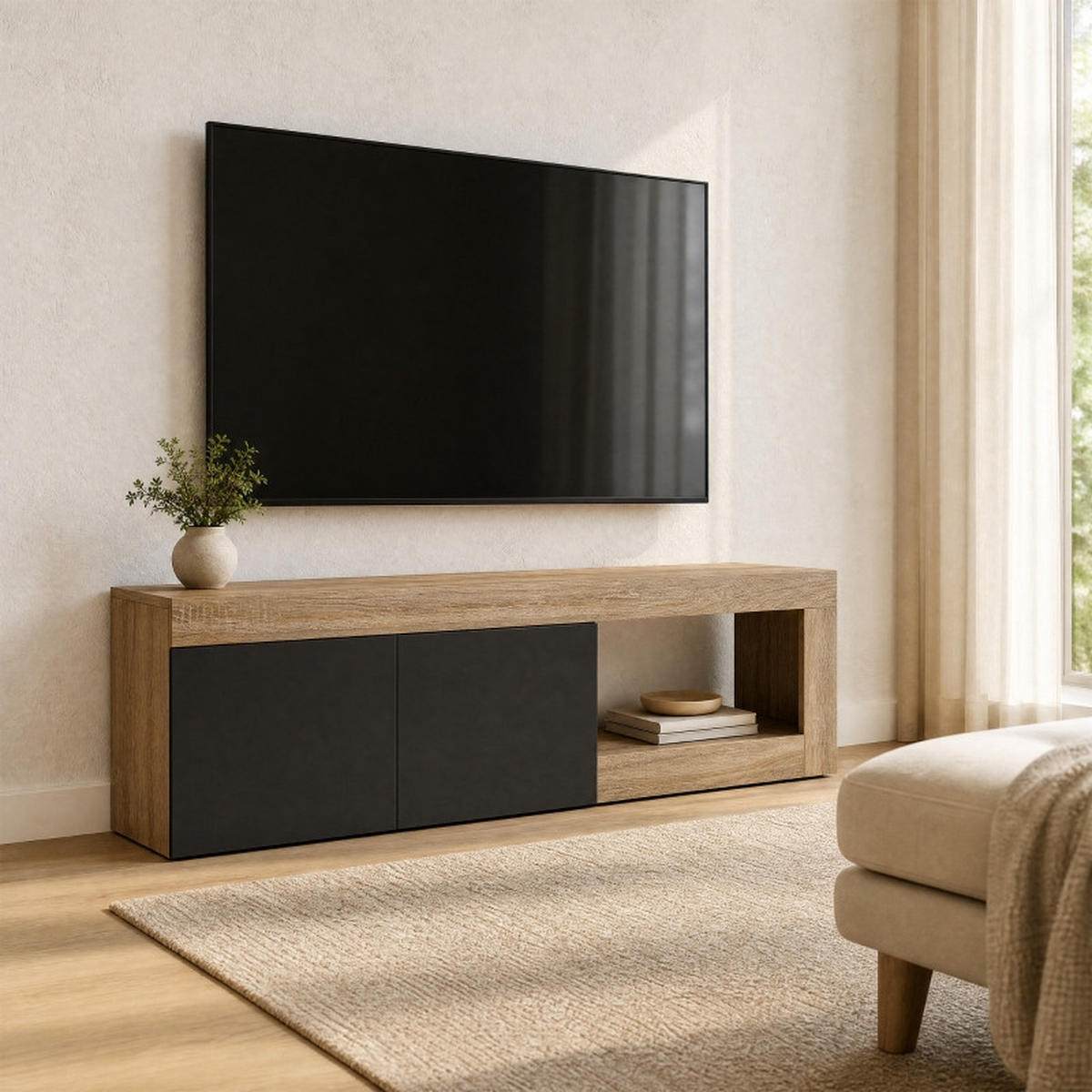 TV-MÖBEL Schwarz 1 Stück - Schwarz, Holzwerkstoff (140/48/40cm) - GiPP