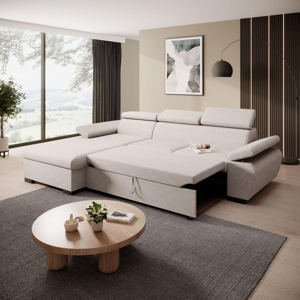 Thumbnail - Beautysofa Eckschlafsofa, Beige, Textil, L-Form,L-Form, 273x191 cm, Wohnzimmer, Sofas & Couches, Wohnlandschaften, Eckso...