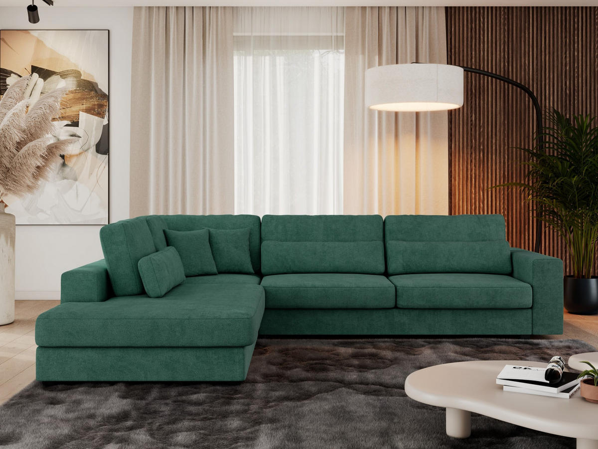 ECKSOFA Savona Grün Strukture - links - Schwarz/Grün, Kunststoff/Textil (316/249cm) - MKS