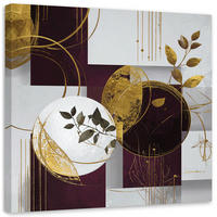 BILD auf Leinwand, Abstrakt Kreise und Blätter in Bordeauxrot Grau und Gold - Rot, Textil (20/20cm) - Feeby