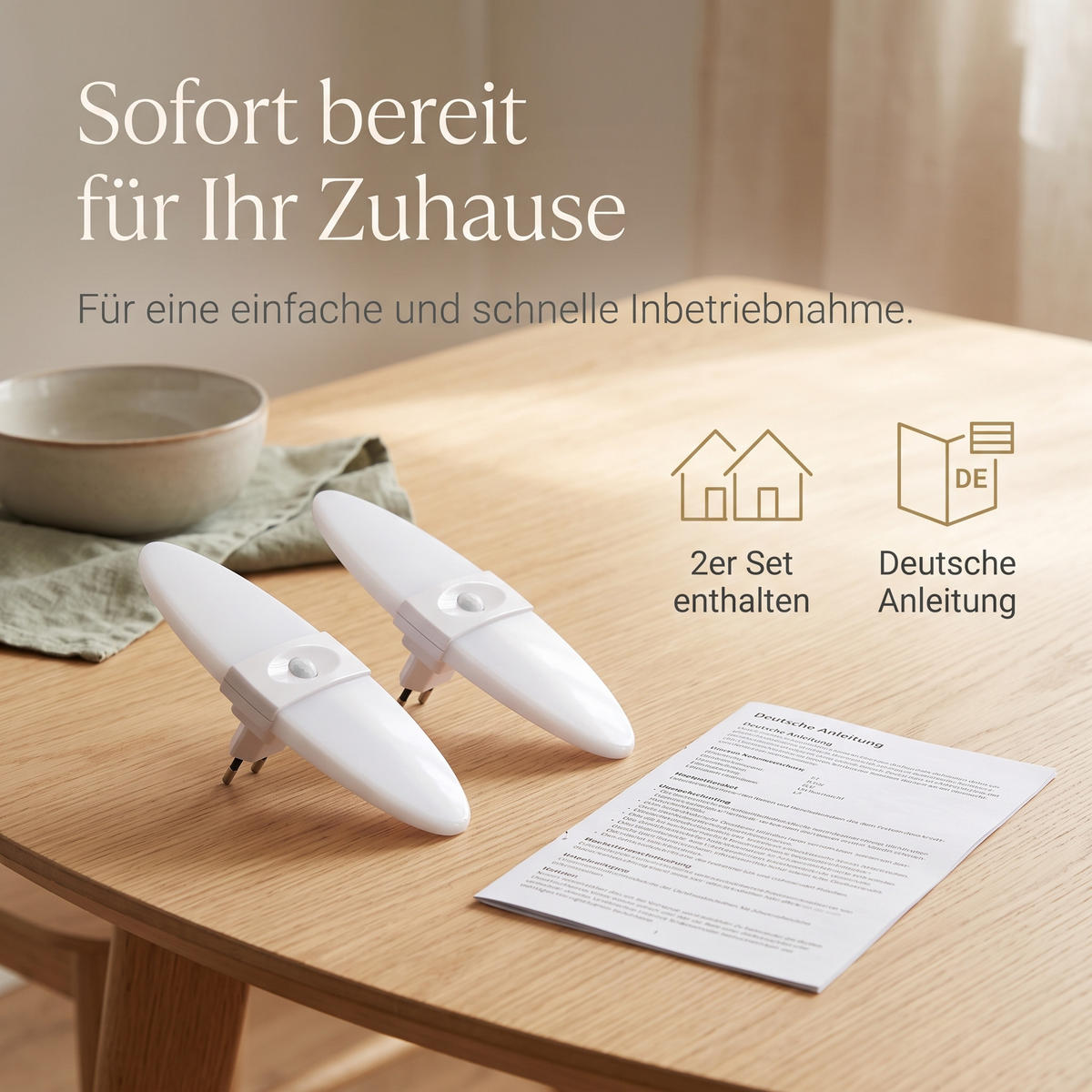 LED-NACHTLICHT 2er Set mit Bewegungsmelder und Helligkeitssensor Warmweiß - Weiß, Kunststoff (6.7/18.4/6.3cm) - Northpoint