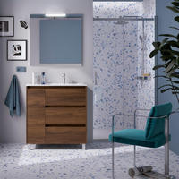 NOJA Komplett-Set 850 3 Schubladen und 1 linke Tür Nussbaum + Waschtisch + Spiegel + Leuchte - Schwarz, Metall (45/54/84.8cm) - Salgar