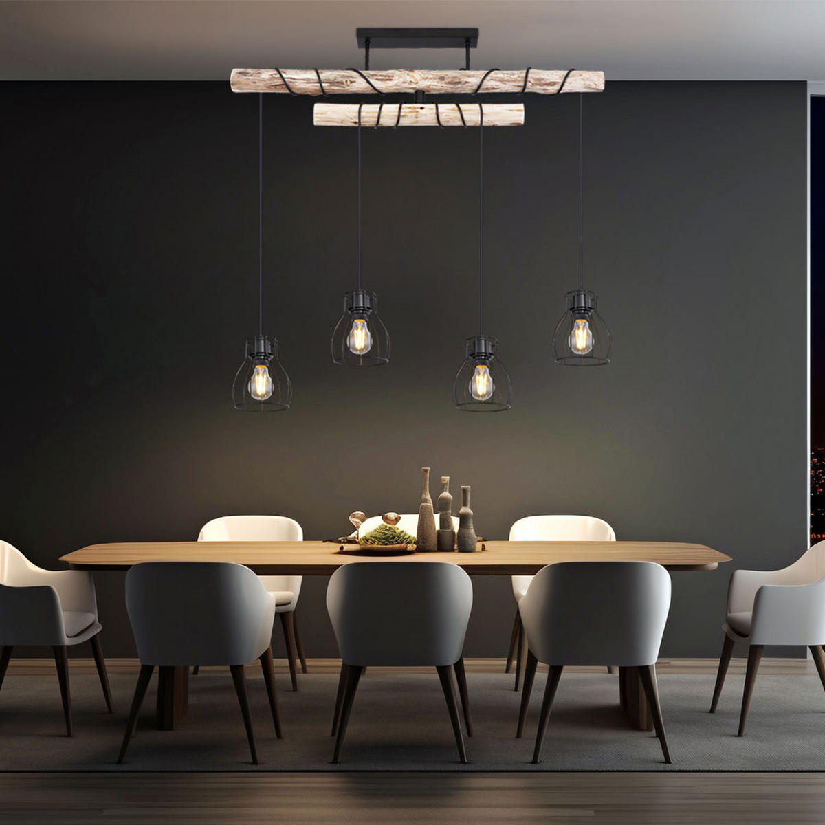 HÄNGELEUCHTE Holzbalken Braun - Braun, Holz (90/14/100cm) - Globo Lighting