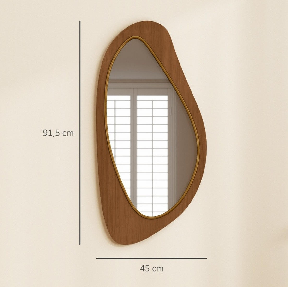 WANDSPIEGEL 91,5/45/3 cm natur aus Kiefernfurnier und MDF mit Haken - Naturfarben, Glas (45/3/91.5cm) - OKWISH