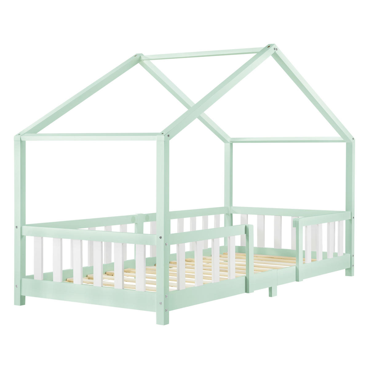 HAUSBETT Treviolo - Weiß/Mintgrün, Holz (90/200cm) - [en.casa]