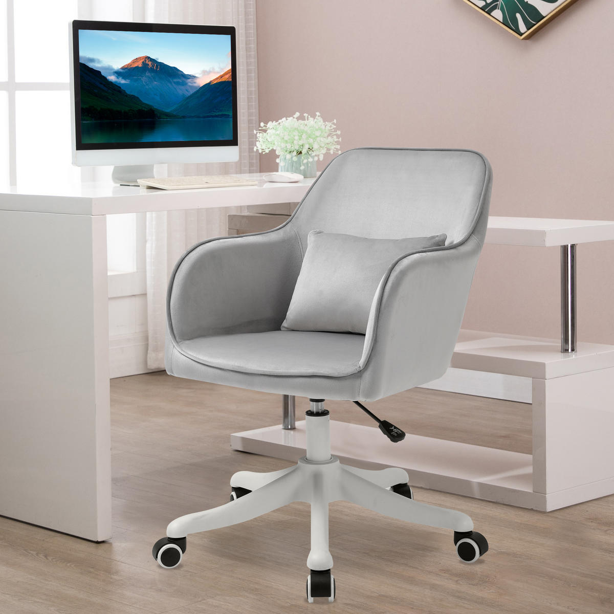 DREHSTUHL DE-11671 Samt mit Massagefunktion Hellgrau - Grau, Textil (70/86/55cm) - ComfortXL